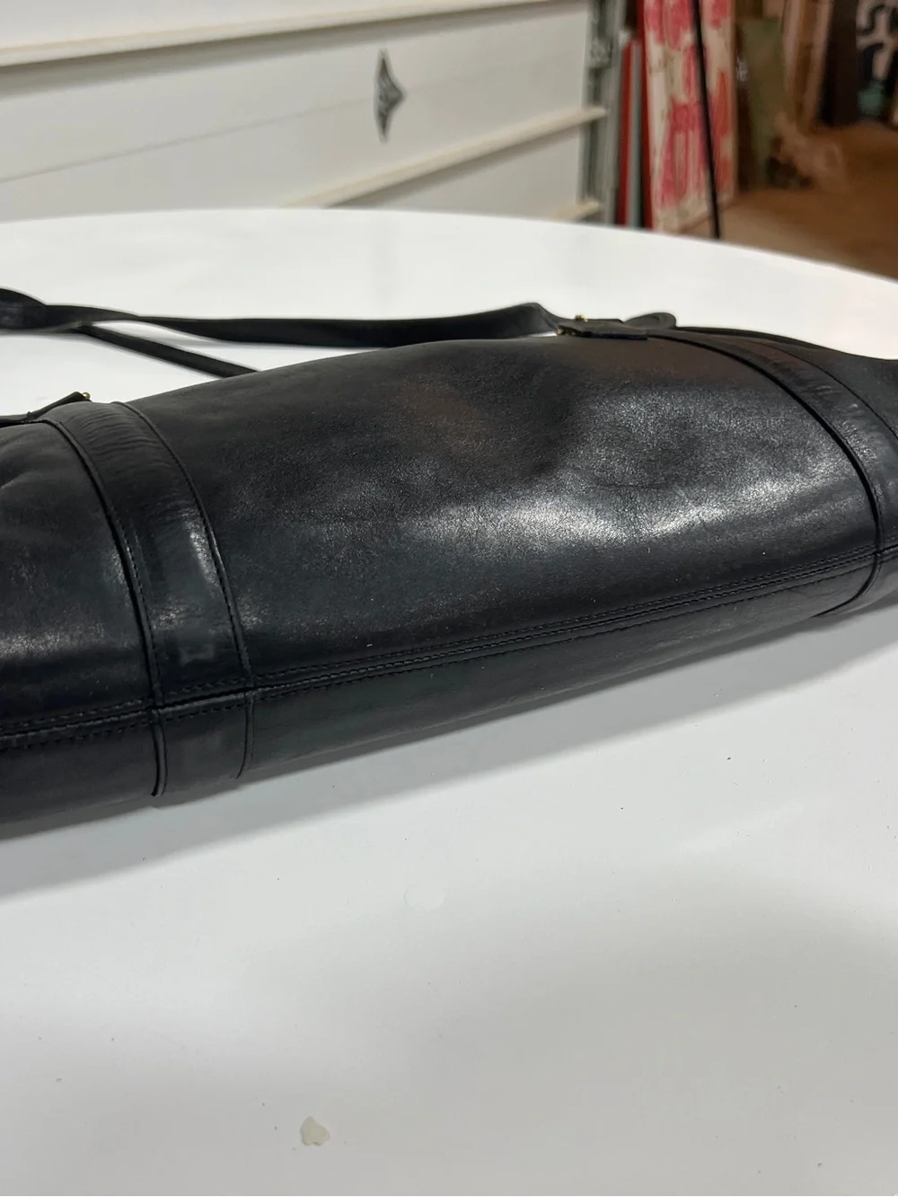 Coach Black Envelope Portfolio Leather Shoulder Bag with Gold-Tone Hardware